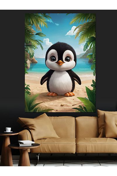 Tablomega Pinguin vopsit pe plaja Canvas Decorativ - MDF Lemn