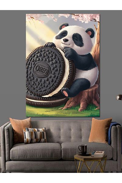 Tablomega Pânză decorativă Biscuit și Panda alb-negru - Lemn MDF