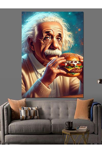 Tablomega Διακοσμητικός καμβάς Albert Einstein And Hamburger - Ξύλινος πίνακας MDF