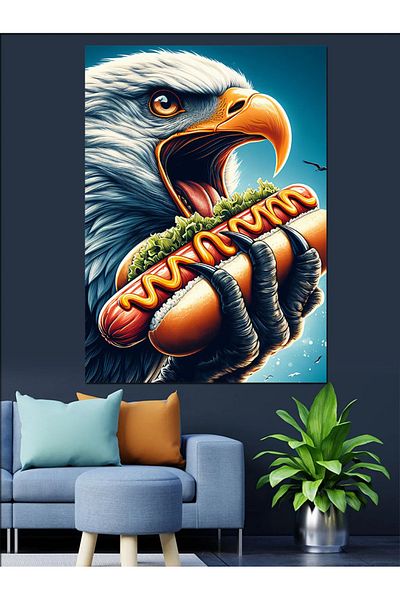 Tablomega Canvas Decorativ Vultur Mănâncă Hotdog - Lemn MDF