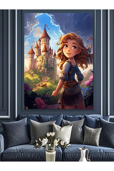 Tablomega Pânză Decorativă Castel și Fată - Lemn MDF