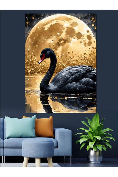 Tablomega Pânză decorativă cu lună plină și stork negru - Lemn MDF