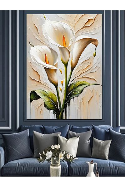 Tablomega Lalele albe Pânză decorativă - Lemn MDF