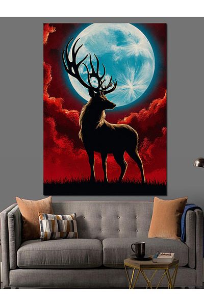 Tablomega Pânză decorativă Full Moon And Deer - Lemn MDF