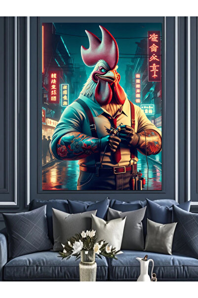 ekart Kaslı Tavuk Dövmeci Dekoratif Kanvas - Mdf Ahşap Tablo