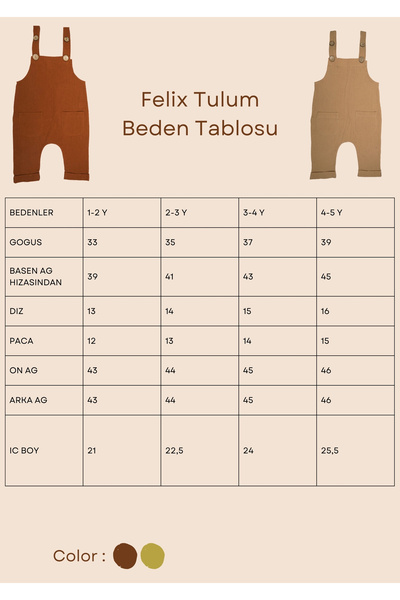 Pure Lille Felix Children's Jumpsuit Salopet - Şile Diaper - 1-5 Years