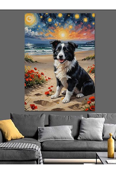 Tablomega Câine drăguț și pânză decorativă de coastă - pictură din lemn MDF