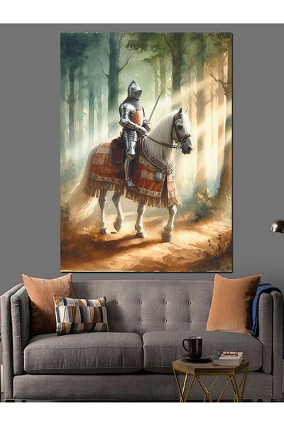 Tablomega White Horse Knight Home Decorative Canvas - MDF Wood Table