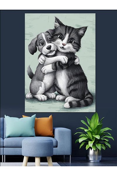 Tablomega Prietenia dintre pisici si caini Pictura Decorativa Canvas - Lemn MDF