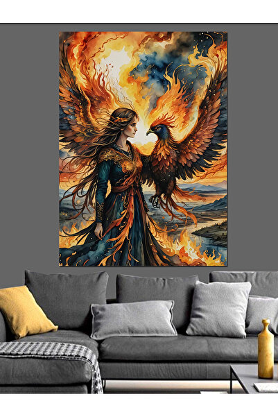 Tablo Mega Anka Kuşu Ve Kadın Dekoratif Kanvas - Mdf Ahşap Tablo
