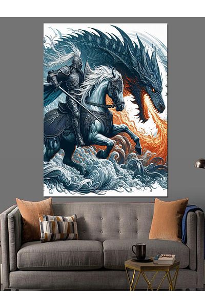 Tablomega Pânză Decorativă Dragon și Cavaler - Lemn MDF