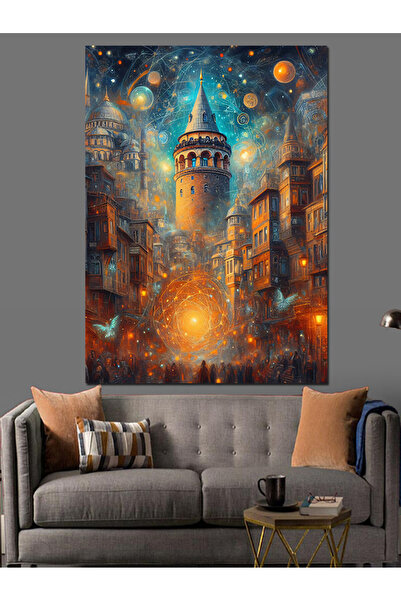 ekart Soyut İstanbul Galata Kulesi Dekoratif Kanvas - Mdf Ahşap Tablo