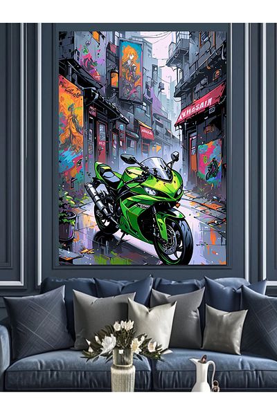 Tablomega Pânză Decorativă Motocicletă Verde Racing - Lemn MDF