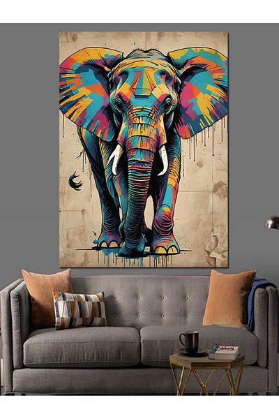 Tablomega Pânză decorativă elefant colorat - Lemn MDF