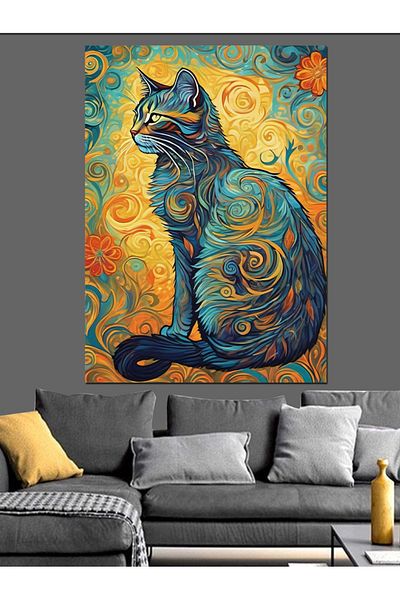 Tablomega Pânză decorativă pisică în stil Van Gogh - Lemn MDF