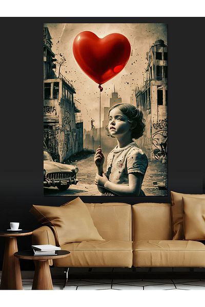 Tablomega Balon zburător în formă de inimă roșie Pânză decorativă - Lemn MDF