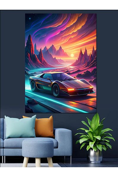 Tablomega Pânză decorativă pentru mașină sport - Lemn MDF