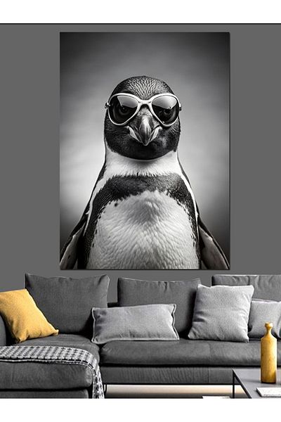 Tablomega Pinguin cu ochelari Canvas Decorativ - MDF Lemn Tablo