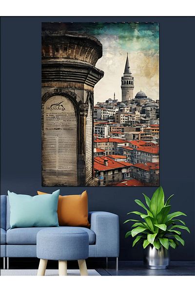 Tablomega Fundal de ziar Turnul Galata Pânză Decorativă - Lemn MDF
