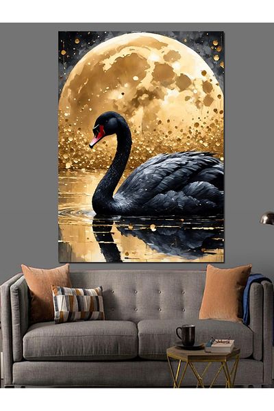 Tablomega Pânză decorativă cu lună plină și stork negru - Lemn MDF