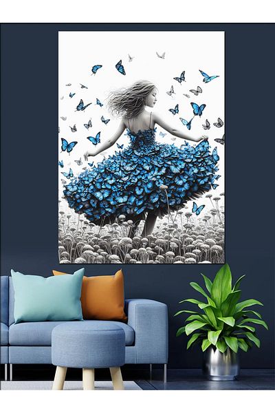 Tablomega Pânză Decorativă Blue Butterfly pentru Femei - Lemn MDF