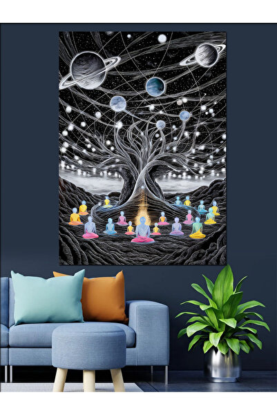 Tablo Mega Astral Yoga Meditasyon Dekoratif Kanvas - Mdf Ahşap Tablo