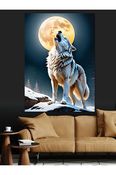 ekart Διακοσμητικός καμβάς Full Moon And Wolf - Ξύλινος πίνακας MDF