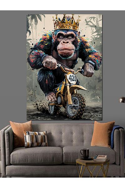 Tablomega Maimuță care conduce o motocicletă Pânză decorativă - Lemn MDF
