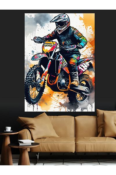 Tablomega Cross Motorcycle Racer Canvas Decorativ - MDF Lemn Pictat