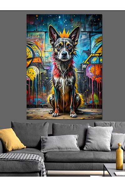 Tablomega Câine drăguț și graffiti pânză decorativă - pictură din lemn MDF