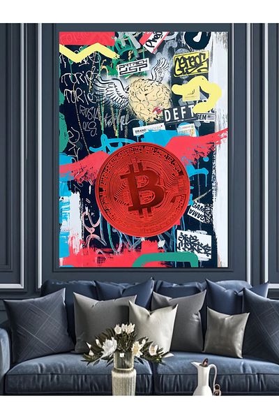 Tablomega Διακοσμητικός καμβάς με θέμα Bitcoin - Ξύλινος πίνακας MDF
