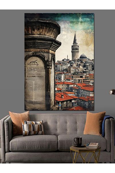 Tablomega Fundal de ziar Turnul Galata Pânză Decorativă - Lemn MDF