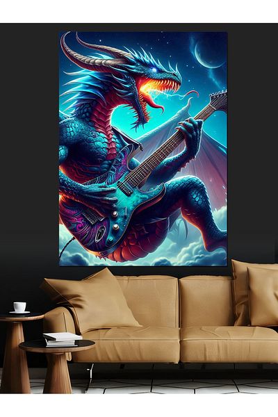 Tablomega Chitară electrică Dragon care cântă Pânză decorativă - Lemn MDF