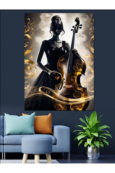 Tablomega Pânză decorativă pentru femeie care cântă în violoncel - Lemn MDF