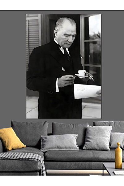 ekart Mustafa Kemal Atatürk Kahve İçerken Dekoratif Kanvas - Mdf Ahşap Tablo