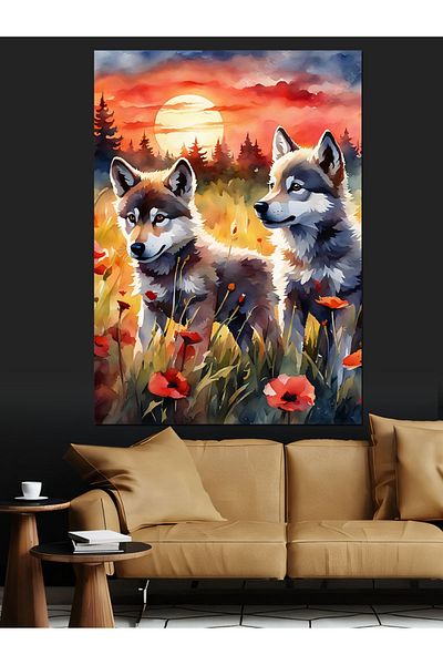 Tablomega Canvas Decorativ Cățeluși și Fălci - Lemn MDF