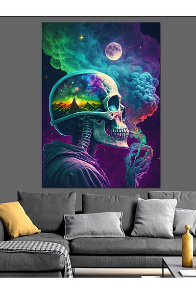Tablomega Pânză decorativă cu craniu fumat - pictură din lemn MDF