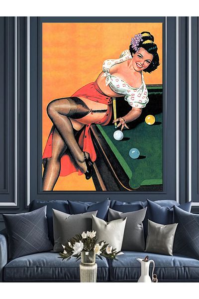 Tablomega Pin Up Girl Joacă Biliard Pânză Decorativă - Lemn MDF
