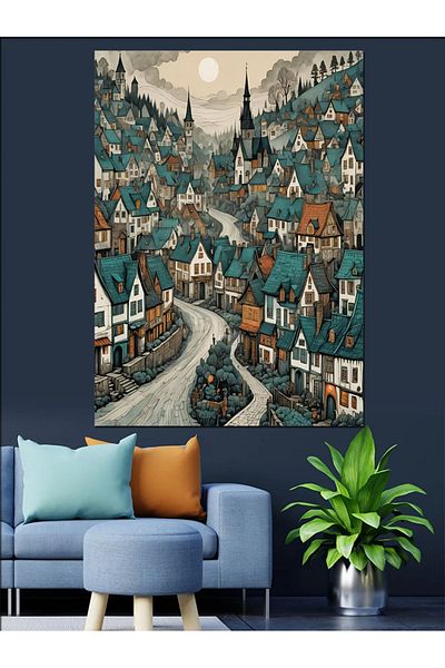 Tablomega Pânză decorativă Colorful Town - Lemn MDF