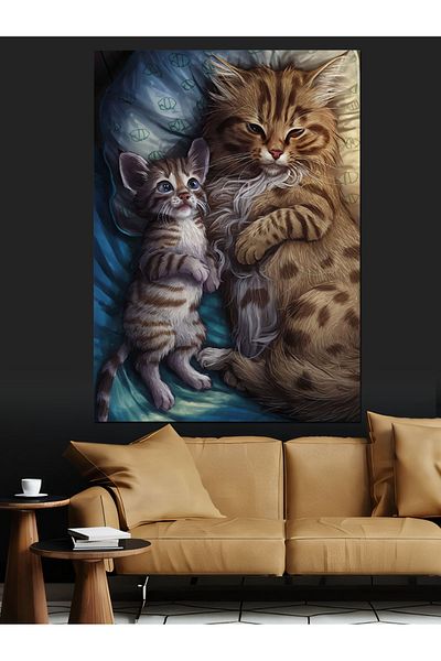 Tablomega Pisicuță și mama ei Pânză Decorativă - Lemn MDF