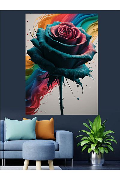 Tablomega Pânză decorativă cu trandafir colorat - Lemn MDF