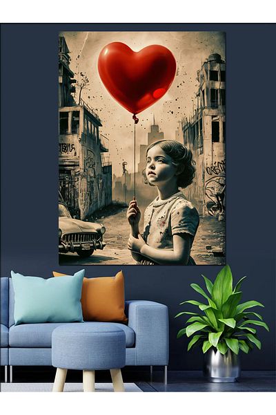 Tablomega Balon zburător în formă de inimă roșie Pânză decorativă - Lemn MDF