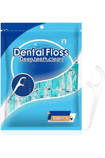 COOYA 100 Pcs Dental Floss, Individually Wrapped Portable Dental Floss Picks for Oral Hygiene, White
