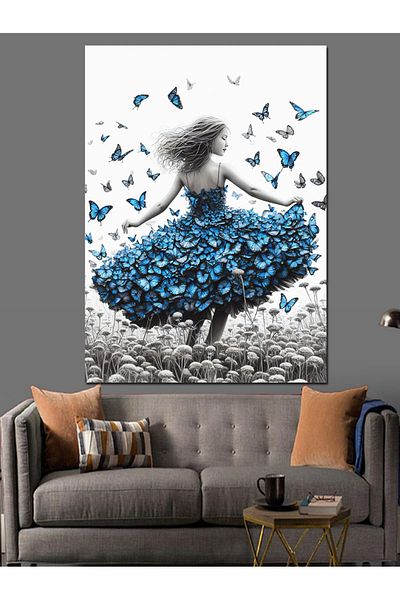 Tablomega Pânză Decorativă Blue Butterfly pentru Femei - Lemn MDF