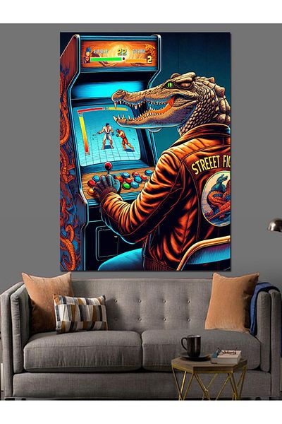 Tablomega Pânză Decorativă Crocodil Jucând Atari - Lemn MDF