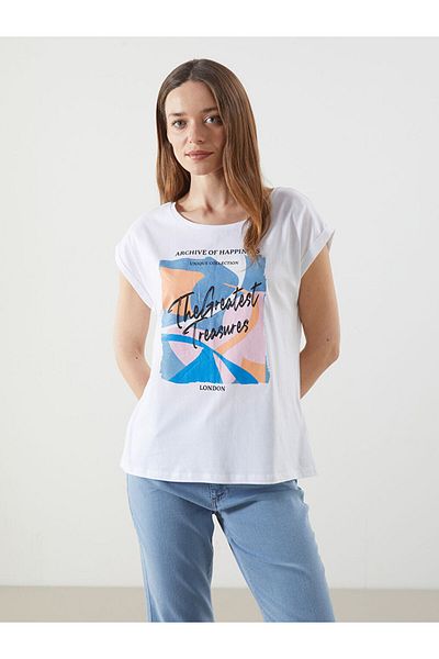 LC Waikiki Tricou de damă cu imprimeu cu decolteu rotund de sezon nou - S5LK38Z8