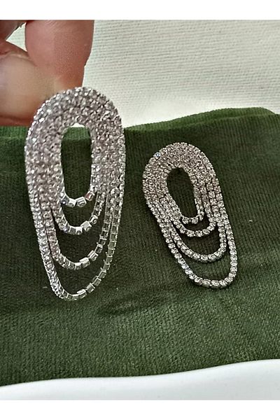 mos&more White Stone Sparkling Women's Evening Dress Earrings, Tassel Earrings, Waterway