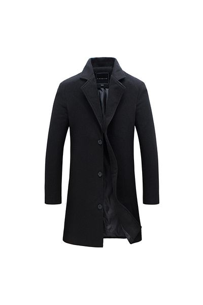ENAR Lapel Collar Woolen Single-Breasted Trench Coat Black M