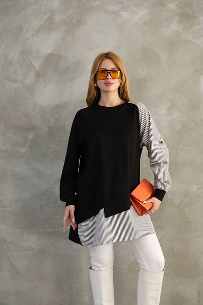 DESTİNA Women's Sleeve Button Detail Two Thread Oversized Sweat Tunic