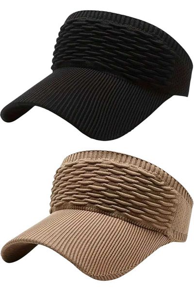 Mood Agenda Women's Knitted Textured Uv Protection Summer Visor Hat Set of 2
